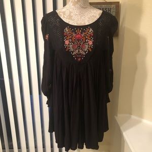 Free People | Embroidered Black Flowy Top Size SP